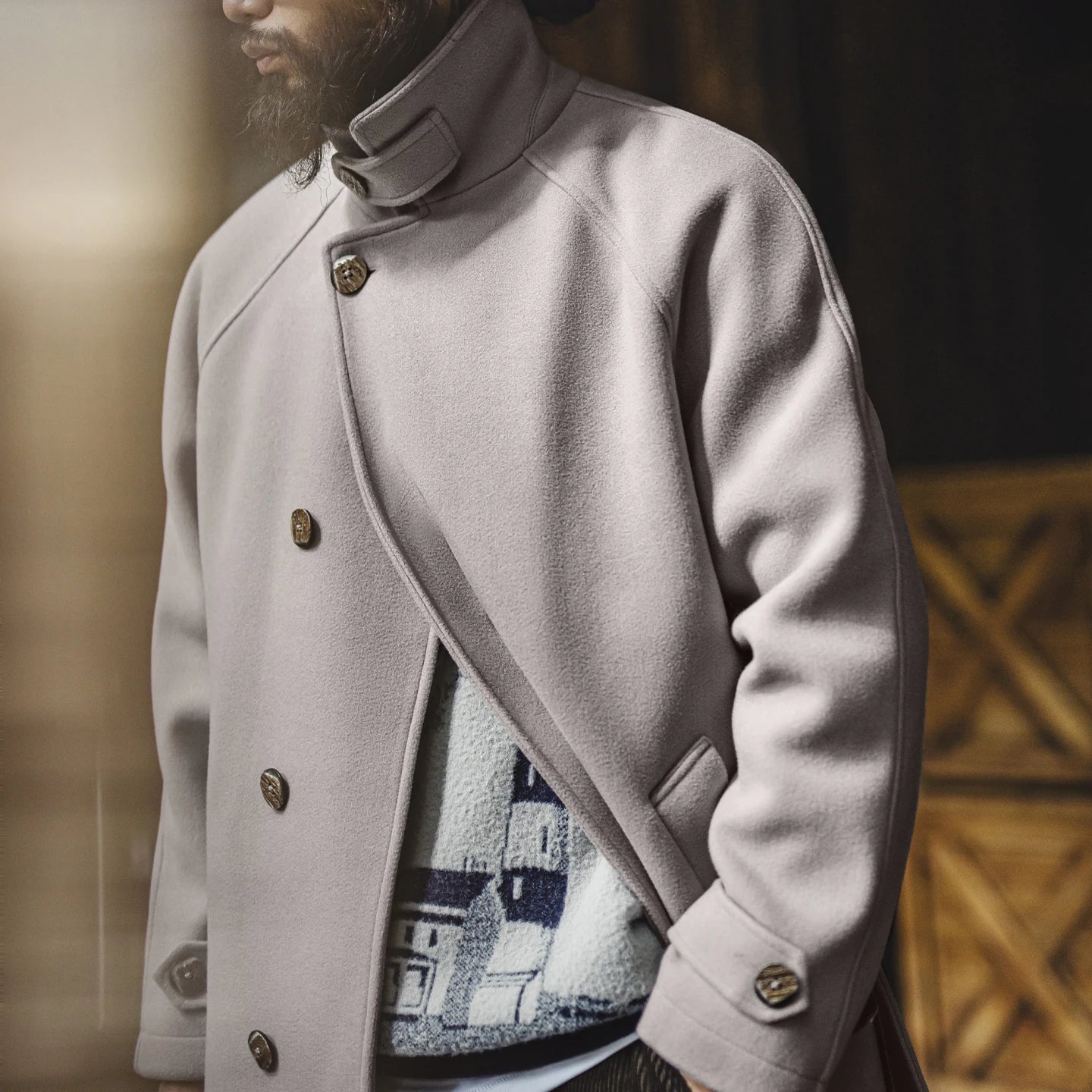 Maden Vintage Grey Balmacaan Jacket Men's German-Style Windproof Overcoat Mid-Length Warm Trench Coat for Fall Winter Commute