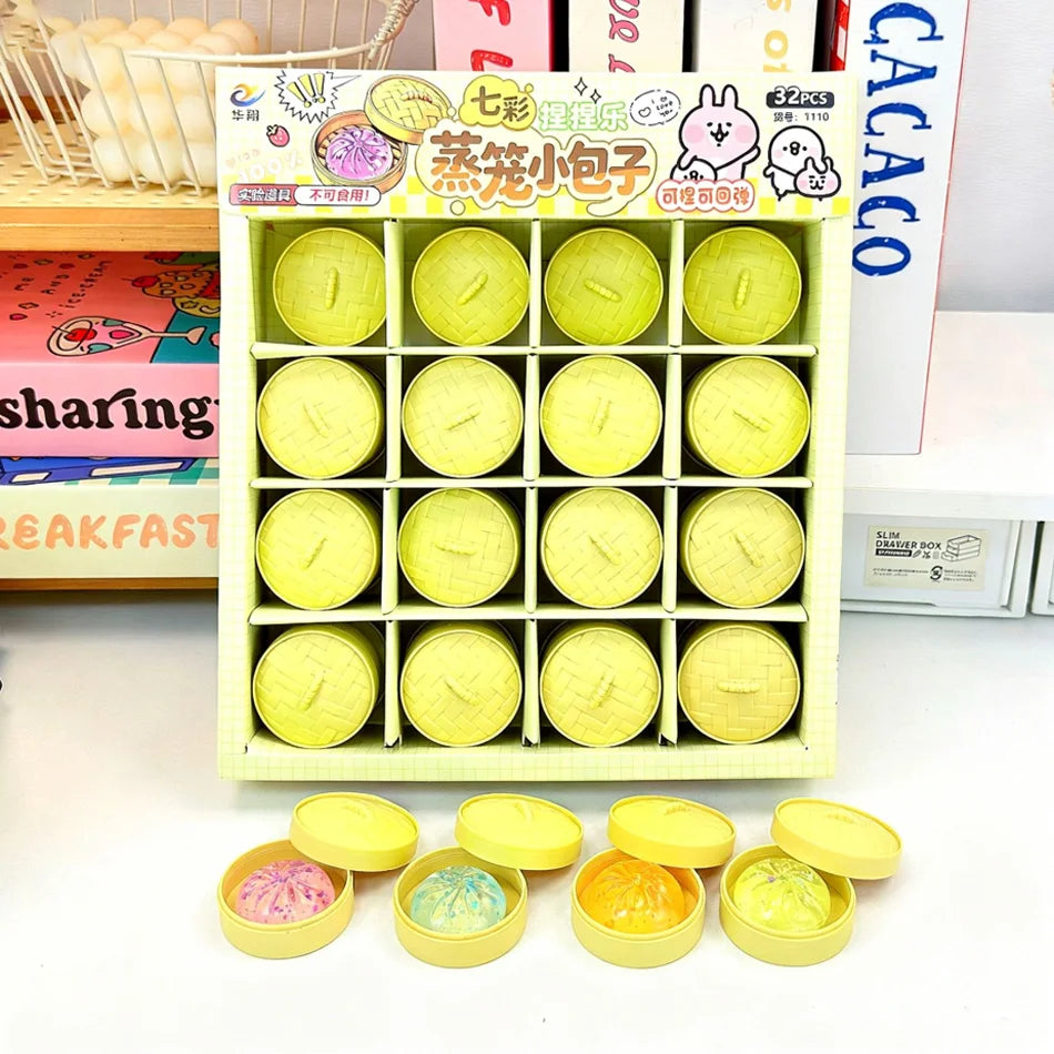 1-10Pcs Glitter Dumpling Squishy Blind Box, Maltose Slow Rebound Toy, Hidden Design Bun with Steamer, Sensory Stress Relief Gift