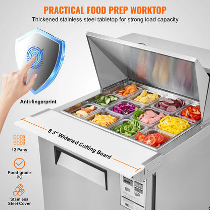 SucceBuy 28" Commercial Refrigerator Sandwich & Salad Prep Table 7.4 Cu. Ft Stainless Steel Refrigerated Food Prep Station