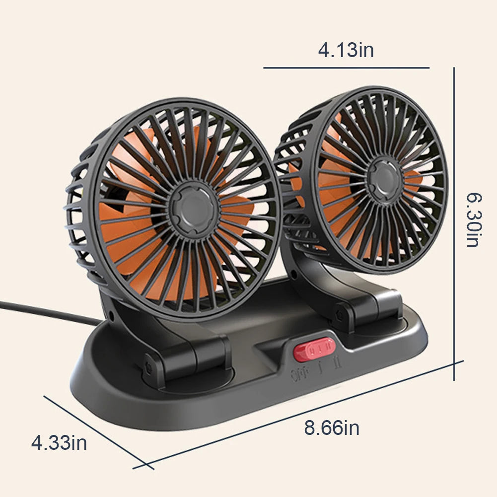 Car Fan 360° Adjustable 1/2/3/4 Head Air Fan Automotive Electric Fan USB/12V/24V Fan 2 Speeds Car Silent Fan for Home Desk Car