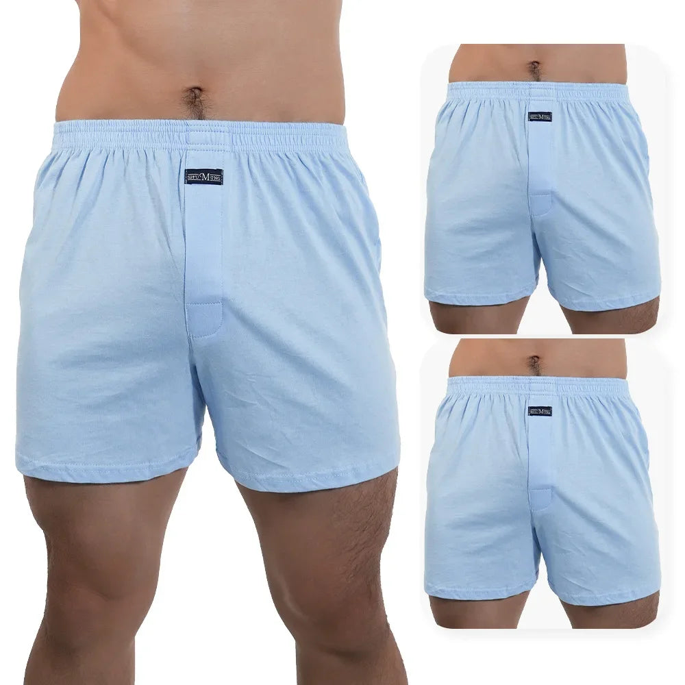 3pcs Mens High Waist Boxers Briefs 100% Cotton Plus Size Sleepwear Elastic Waistband Lounge ARO Pants Home Wear Comfort 50-140kg