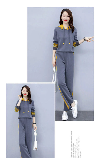 Fashionable Casual Sportswear Set Women's Hoodie And Wide Leg Pants Slimming Two Piece Suit Spring Autumn New Arrival