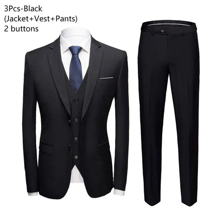 Suit Men Elegant For Wedding 3 Pieces 2 Set Jackets Vest Pants Blazers Groom's Formal Full Business Coats 2025 Costume
