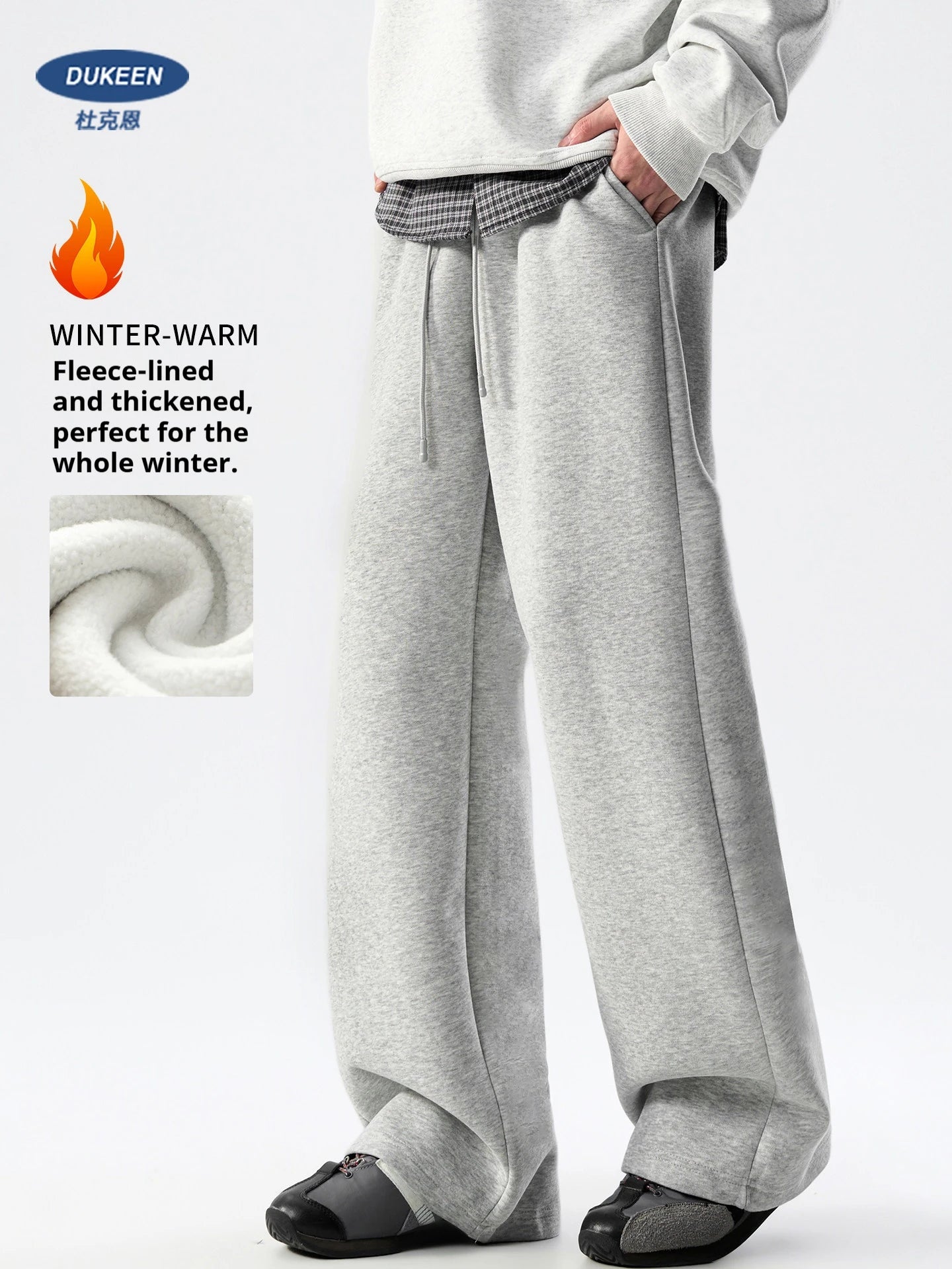 DUKEEN Men’s 400g Heavyweight Straight-Leg Sweatpants Cotton Blend Wide Fit Casual Sports Pants for Spring Autumn