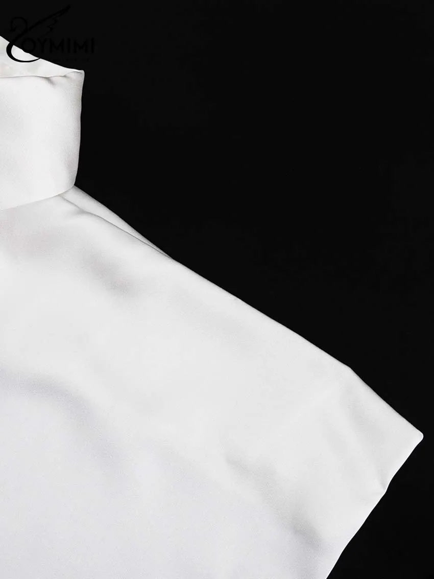 Oymimi Elegant White Patchwork Women's Shirt Fashion Lapel Long Sleeve Shirts Casual Necktie Off The Shoulder Button Blouses