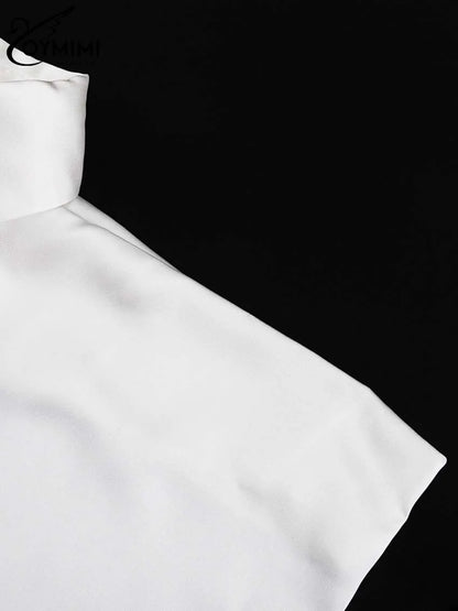 Oymimi Elegant White Patchwork Women's Shirt Fashion Lapel Long Sleeve Shirts Casual Necktie Off The Shoulder Button Blouses