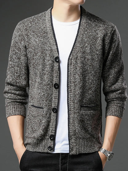 Men's Fleece Lined Knit Cardigan, V-Neck Button Sweater Jacket, Warm Casual Business Knitwear Coat for Autumn Winter
