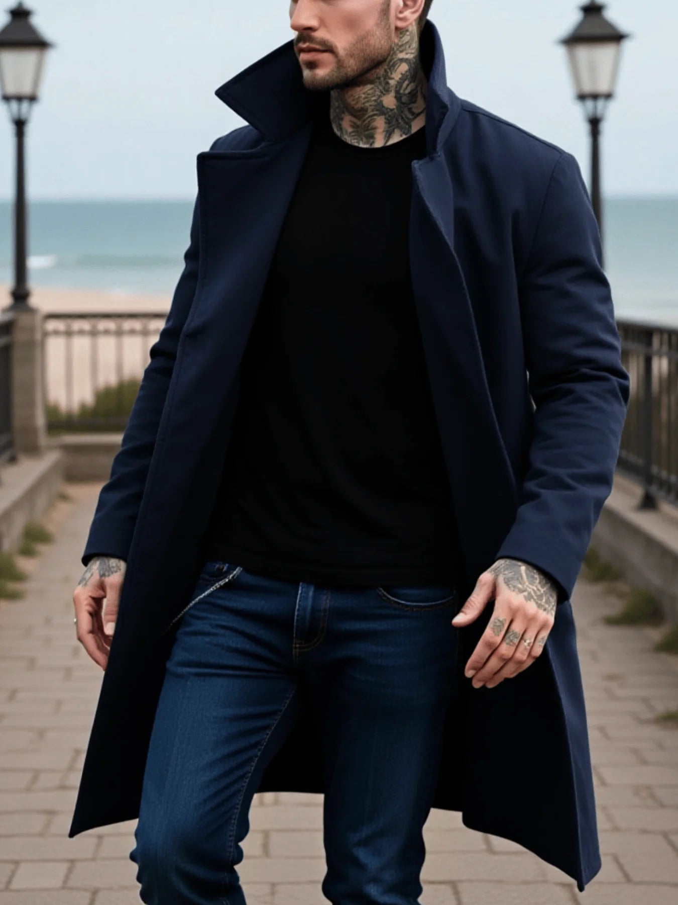 Men's Winter Mid-Length Coat Woolen Warm Coats Lining Double Breasted Lapel Jacket Street Wear Men's Clothing Outerwears