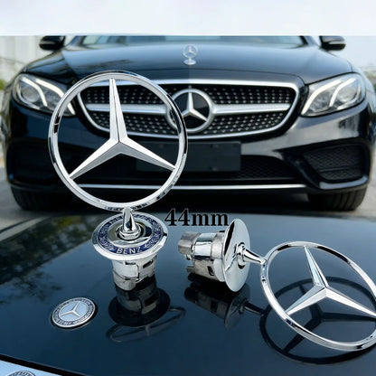 1pcs Accessories 44mm 3D Metal Star Bonnet Hood Logo Emblem Badge for Mercedes Benz AMG W202 W203 W204 W208 W210 W220 W221
