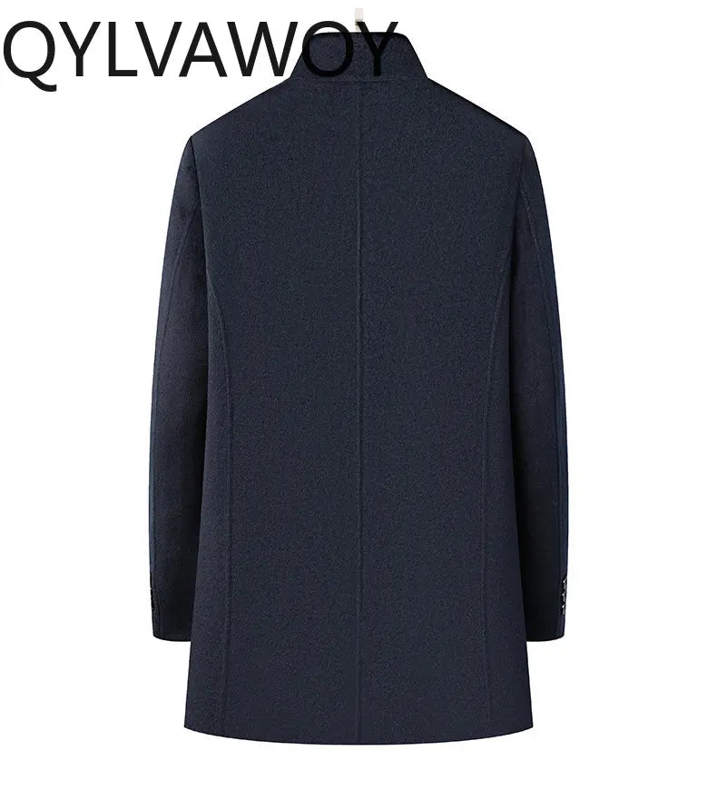 QYLVAWOY 100% Real Wool Man Jacket Winter Men's Wool and Trench Coats Mid-Length Jackets Stand Collar Coat Warm High Quality