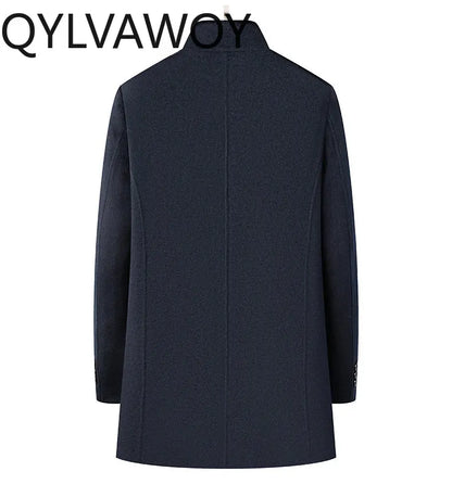 QYLVAWOY 100% Real Wool Man Jacket Winter Men's Wool and Trench Coats Mid-Length Jackets Stand Collar Coat Warm High Quality