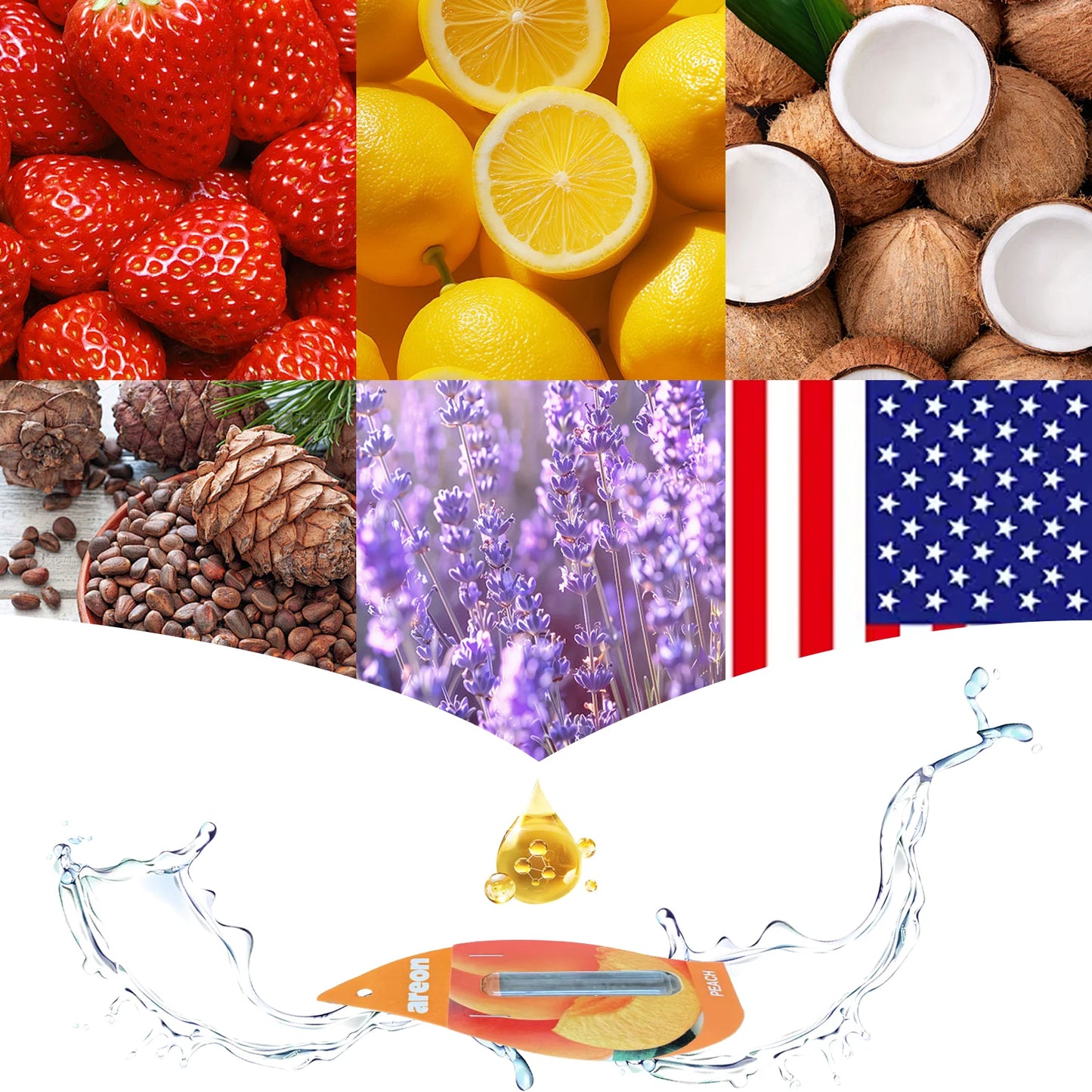 Areon 5/20pcs PEACH Scent Car Air Freshener, Natural Tea-Scented Paper, Car-Mounted Hanging Type, Car Interior Accessories