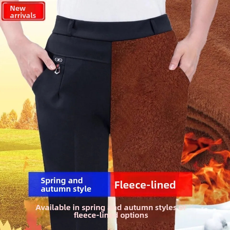High Waist Fleece Lined Slimming Pants for Middle-Aged And Elderly Women Casual Long Pants Straight Leg Elastic Ankle Pants