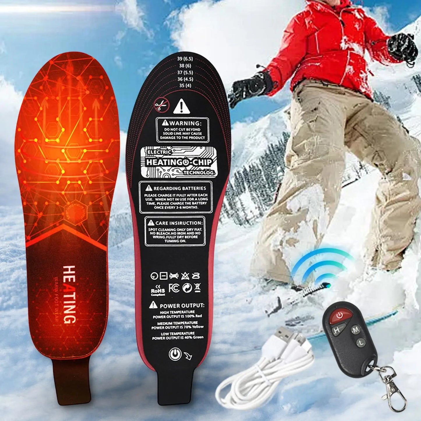 Heated Boot Insoles Electric Thermal Warmer Insoles Long-Lasting Thermal Shoe Inserts for Winter Camping Hiking Outdoor