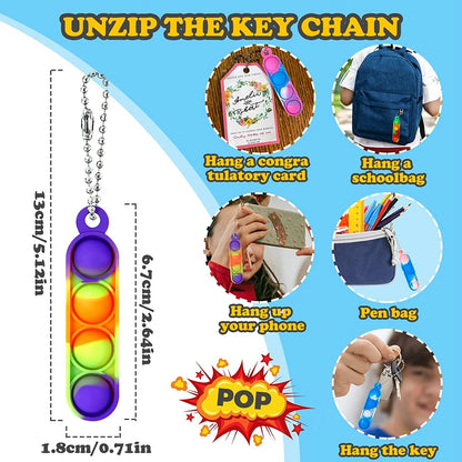 30-200pcs Mini Pop Keychain Fidget Toys Push Pop Bulk Keychain Party Favors For Kids Pop Bubble Toys Pack Boys Girls Adults