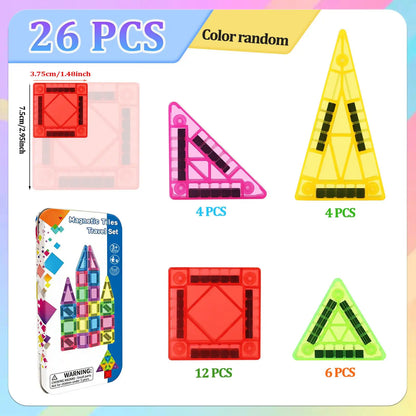 Mini Magnetic Building Blocks for Kids, Portable Travel Set. STEM Learning & Creative Construction. Perfect Gift for Birthdays