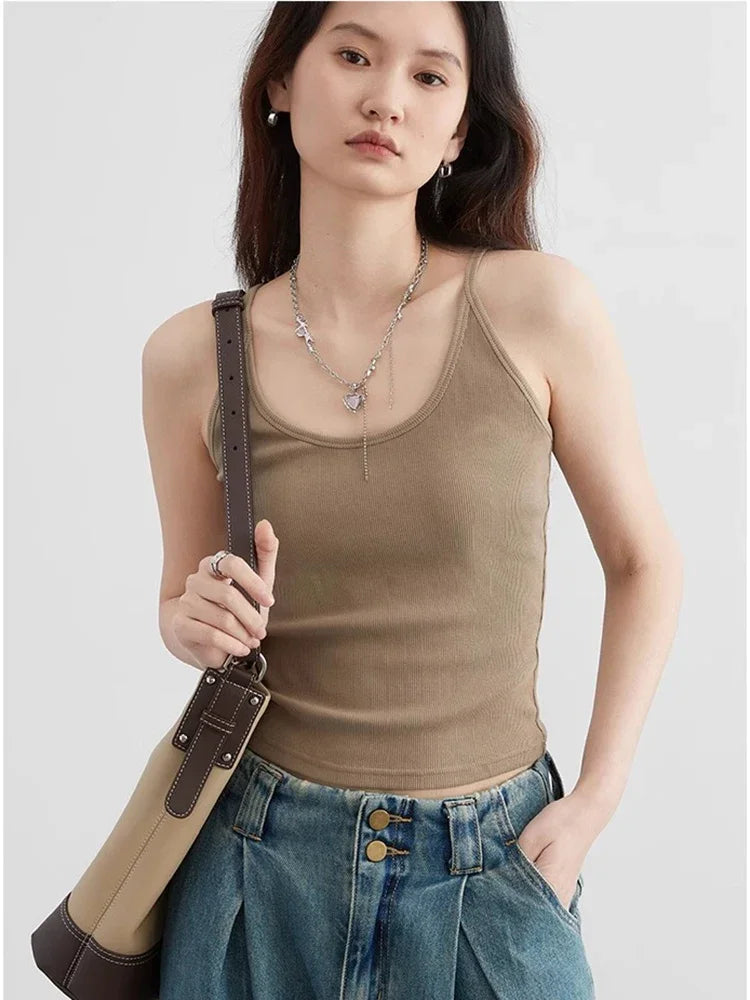 CHIC VEN Women Tanks New Multi Color Optional U-neck Slim Fit Camisole Vest Short Top Basic Underwear Spring Summer 2024