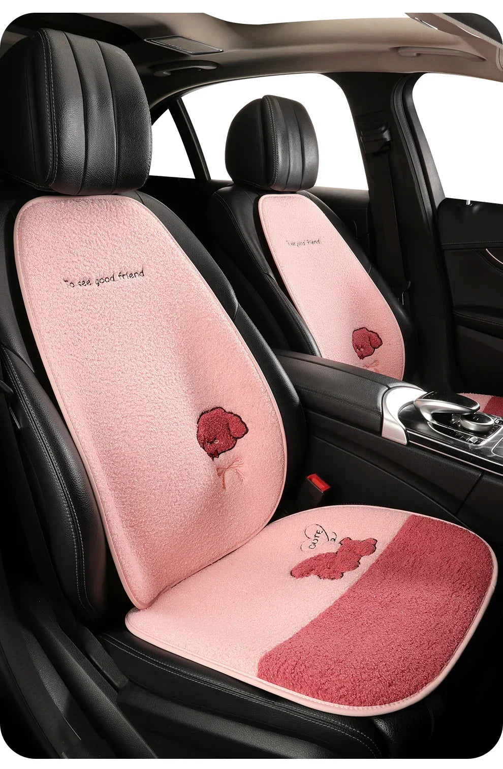 5 Seats Funny Puppy Car Seat Cover Fleece Fabric PU Leather Warm Comfortable Quick Installation Fits Most Cars