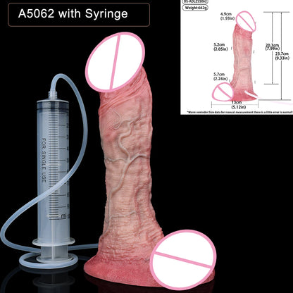 SXXY Dual Layer 10.12 Inch Soft Squirting Dildo Lifelike Sucker Penis Sex Toy Silicone Adult Ejaculating Butt Plug For Men Women