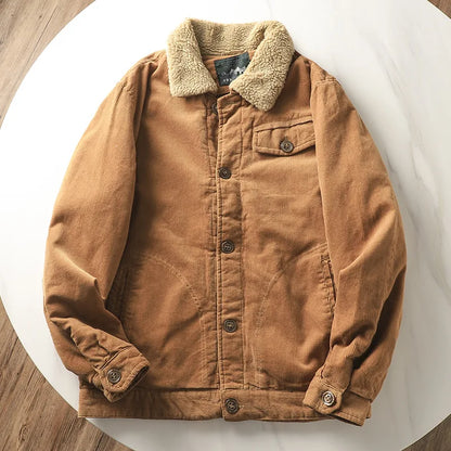 Army Green Mountain Cargo Jacket Autumn Winter New Parka Men's Wool Warm Thick Parkas Men's Fashion Punk Fur Collar Corduroy
