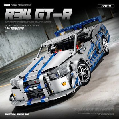 New product 857pcs racing sports car Fast and Furious mechanical Paul GTR R34 boy 1:14 car model building blocks children's toy