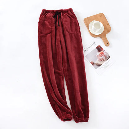 Mens Winter Fleece Lined Sleep Pants Warm Thickened Flannel Lounge Pants Elastic Cuff Homewear