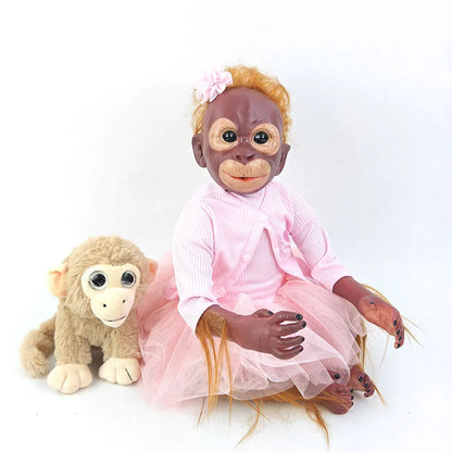 55CM Half Glue Cute Reborn Monkey Doll Cloth Body Pasted Mohair Children Girl Toddler DIY Dressing Up Toy Birthday Gift