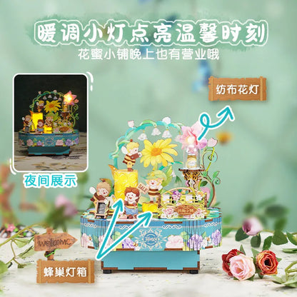 Tonecheer Dancing on The Clouds Music Box Wooden Puzzle Building Blocks Diorama Model Kit 3D Wooden Toy Dollhouse Decoration