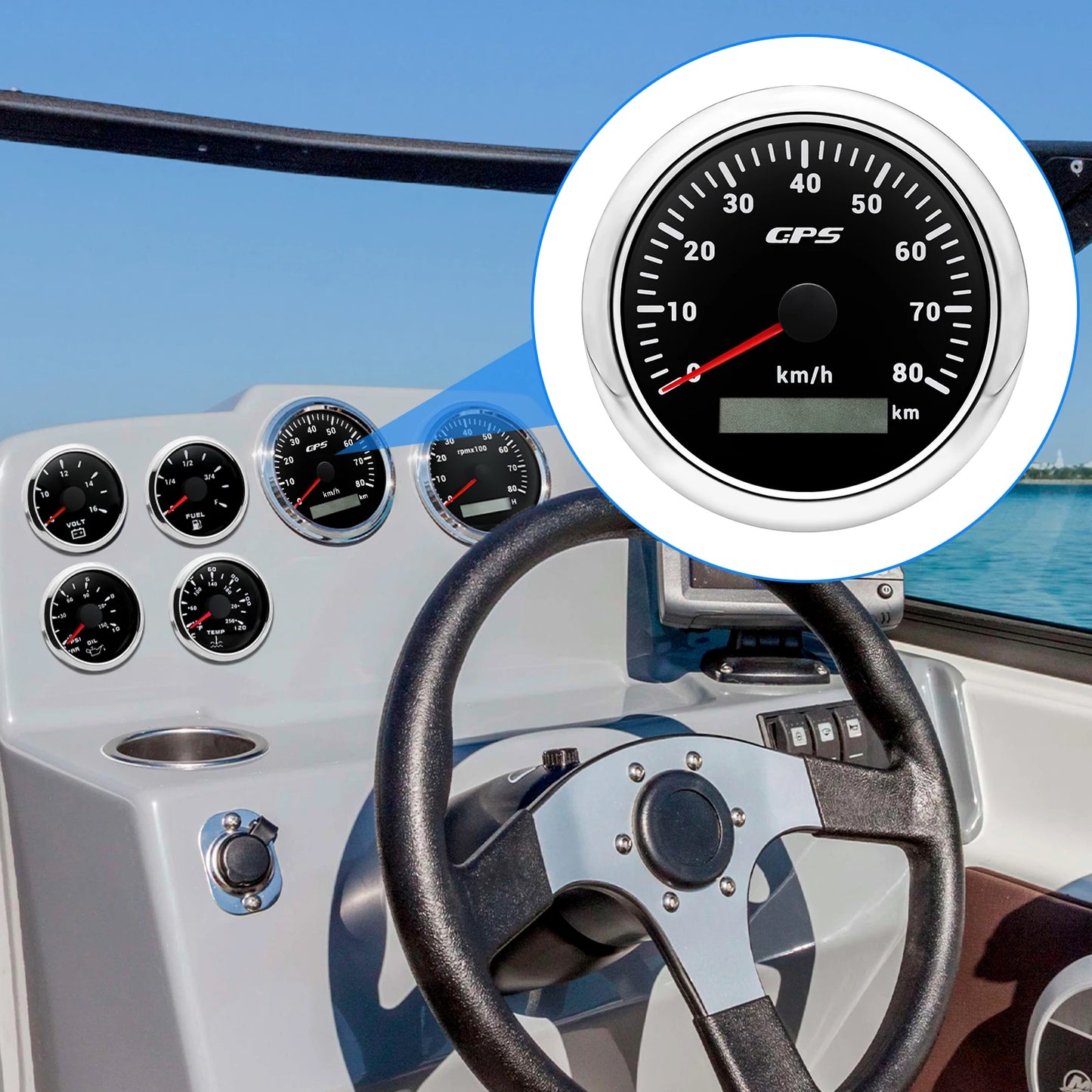 7 Color LED  30/60/80/120/200KMH 85MM GPS Speedometer Gauge with GPS Antenna For Motorcycle Boat Car Truck Speed Gauge 9-32V