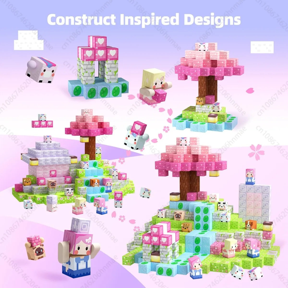 Magnetic Building Blocks Mine World Magnetic Pink Blossom Castle Brick Cube Toys Set STEM Sensory 2026 Gift for 3+ Boy Girl Kid