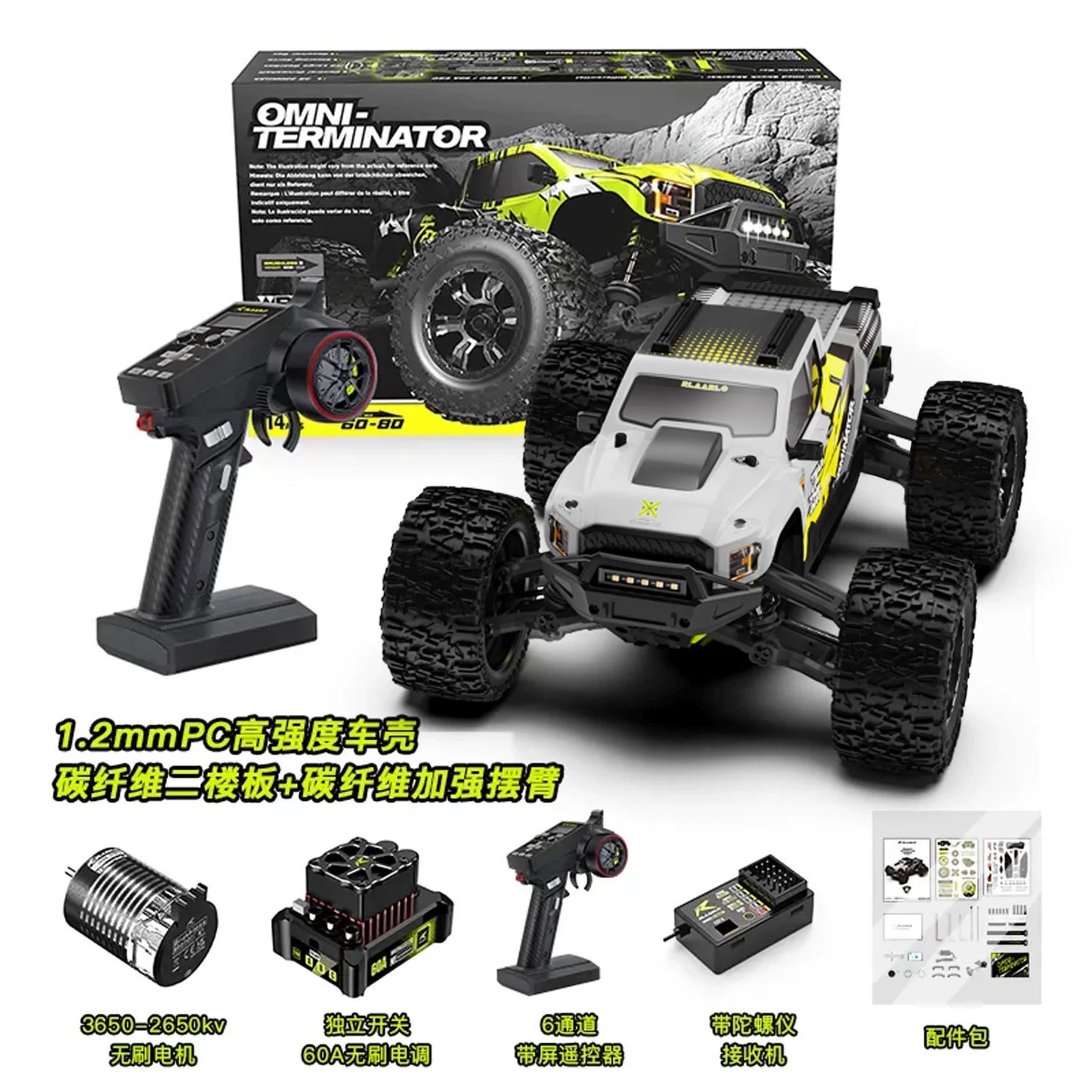 New Rlaarlo Omni Terminator V2 Rc Monster Truck Brushless Electric 4wd Off Road All Terrain Remote Control Adult Hobby Model Car