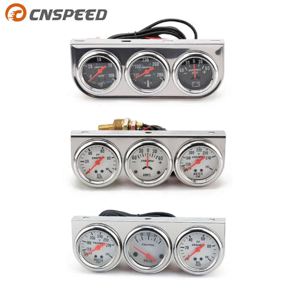 2" 52mm Chrome Panel Oil Pressure Water Temp Amps Volt meter Triple Gauge Set Black white Face