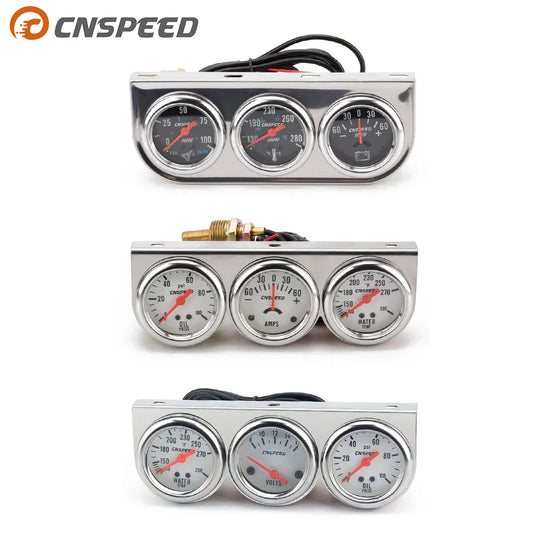 2" 52mm Chrome Panel Oil Pressure Water Temp Amps Volt meter Triple Gauge Set Black white Face