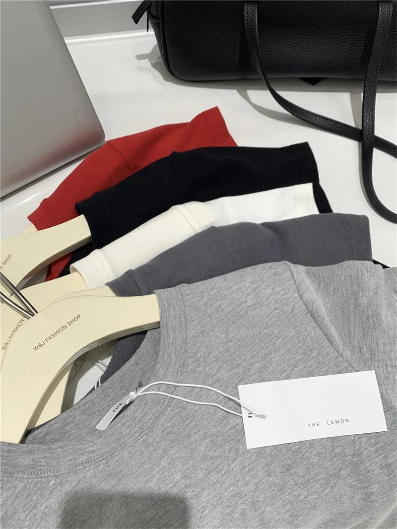 Lemon Women's Loose Short Sleeve T-Shirt Korean Style round Neck Base Shirt Inner Wear Simple Fashion Spring Autumn Top