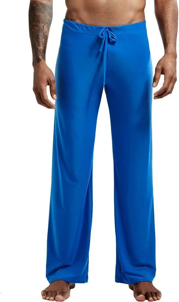 Men's Ice Silk Casual Pants Summer Drawstring Loose Fit Breathable Yoga Trousers Men's Lightweight Lounge Wide Leg Pants
