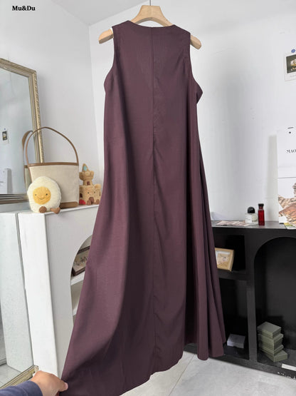 Elegant V Collar Party Dress Women's Fashion Loose Summer New Vacation Long Skirt Sleeveless Dresses Retro Vestidos