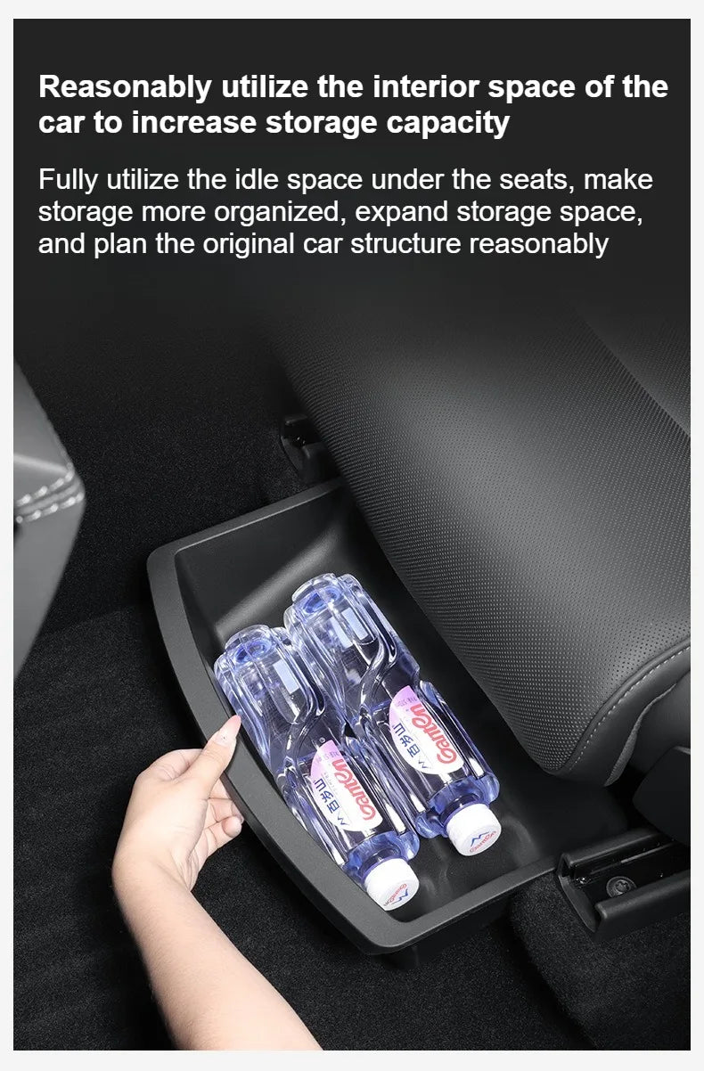 Under Seat Storage Box For Tesla 2026 Model YL 6-Seat TPE Drawer Front Rear Seat Lower Organizer Tray Car Interior Accessories