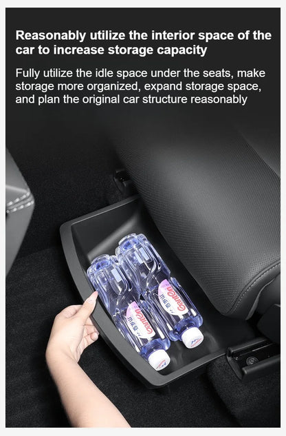 Under Seat Storage Box For Tesla 2026 Model YL 6-Seat TPE Drawer Front Rear Seat Lower Organizer Tray Car Interior Accessories