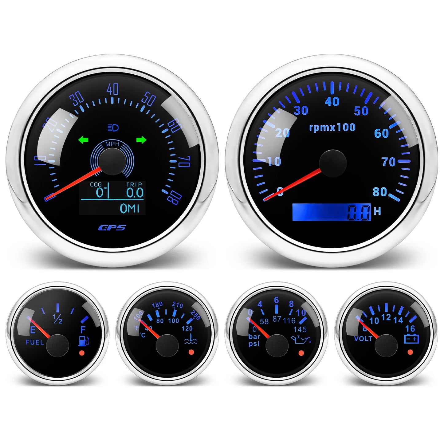 6 Gauge Set Digital GPS Speedometer Tachometer Fuel Gauge Water Temp Oil Pressure Voltmeter With Sensors For Boat Car Customized