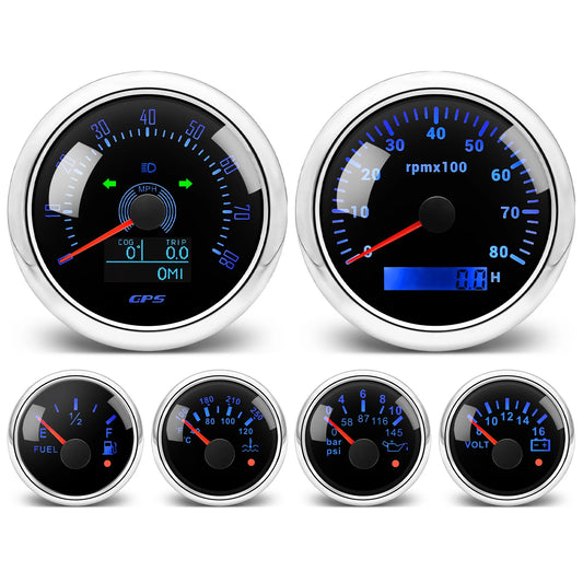 6 Gauge Set Digital GPS Speedometer Tachometer Fuel Gauge Water Temp Oil Pressure Voltmeter With Sensors For Boat Car Customized