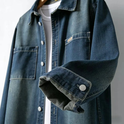 Men's Spring New American Retro Denim Non Stretch Shirt Versatile Casual Workwear Jacket Classic Style Spring Autumn Outerwear