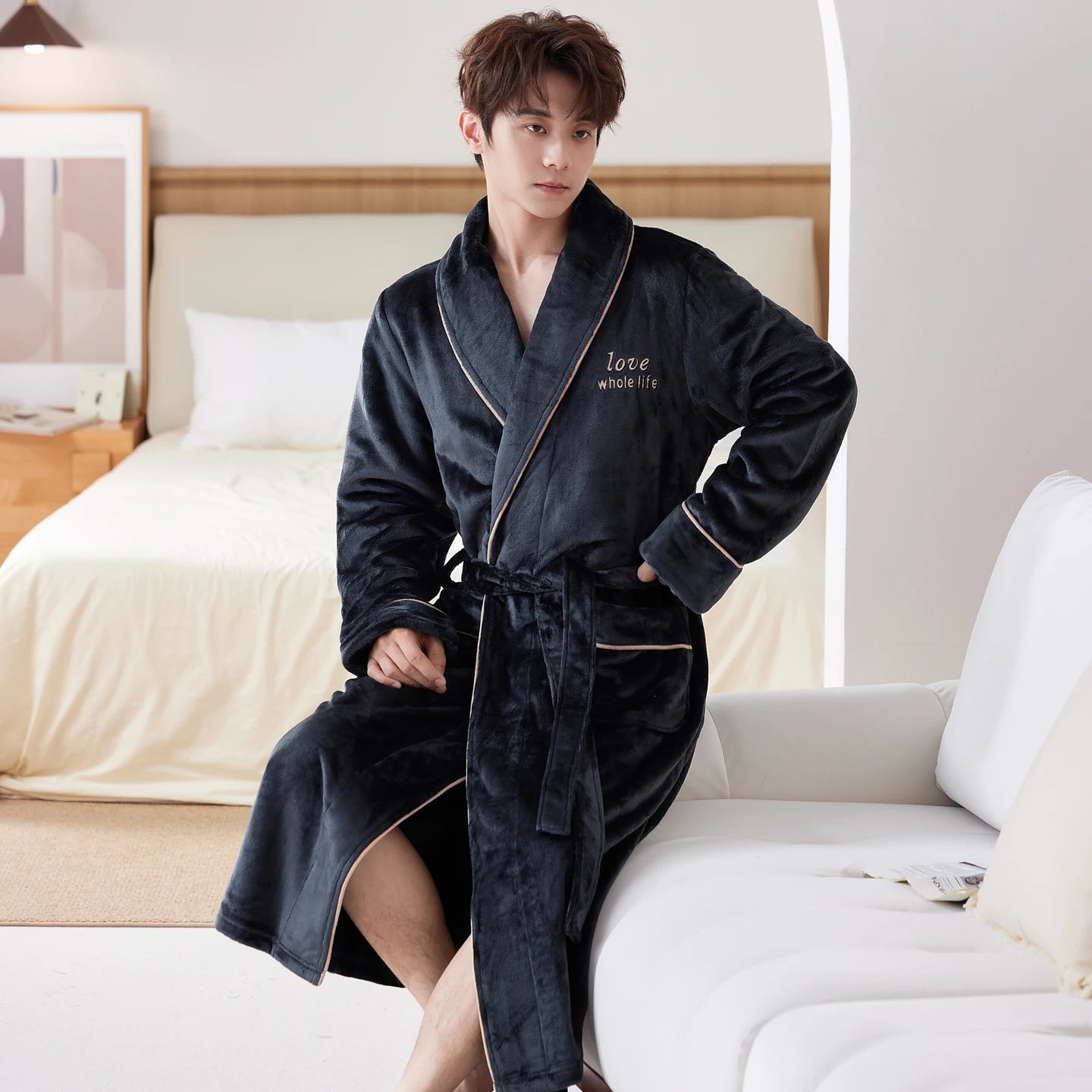 Thiened Long Coral Fce Pajamas Women's Spwear Winter Home Clothes Couple Batobes Men's plus Size Flannel Gown