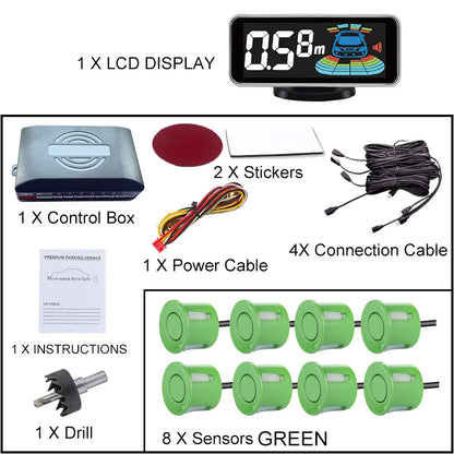8 Radar Parking Sensor Kit Backlit LED Display Parktronic Backup Detector Assistant Car Parking System
