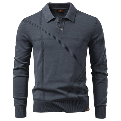 AIOPESON Men's Slim Fit Long Sleeve Polo Shirt Autumn Winter Thermal Comfort Fashion Stripe Solid Color Button up Polo Tops