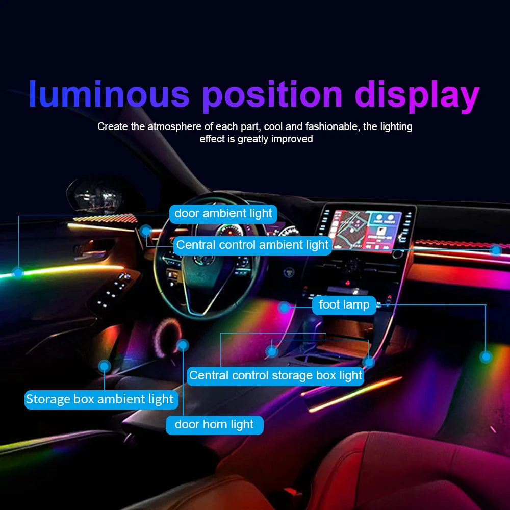 18 in 1 22in 1 RGB Symphony Car Atmosphere Strip Interior LED Acrylic Guide Backlight Universal Decoration Ambient Rainbow Light