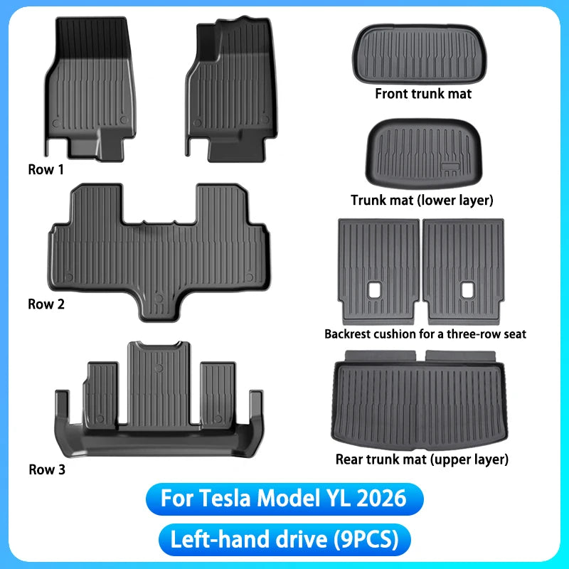 For Tesla Model YL Launch 2026+ TPE Floor Mats Waterproof Luggage Mat Wear-resistant Foot Pads Model YL Trunk Mats Foot Pads Set