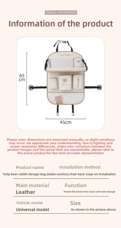 Car Seat Back Organizer - Rear Hanging Storage Bag, Backseat Table Tray, Vehicle Mounted Desk Board