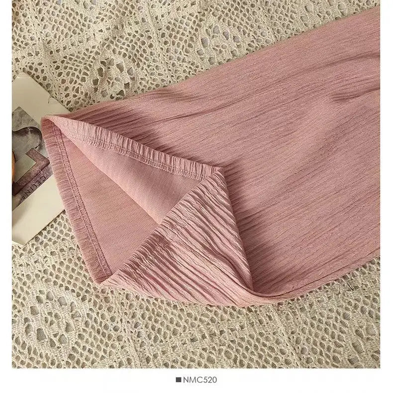 Summer 2025 New Folded Square Collar Bubble Sleeve Shirt High Waist Loose Casual Wide Leg Pants Two Piece Set Women's Fashion