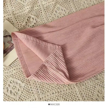 Summer 2025 New Folded Square Collar Bubble Sleeve Shirt High Waist Loose Casual Wide Leg Pants Two Piece Set Women's Fashion