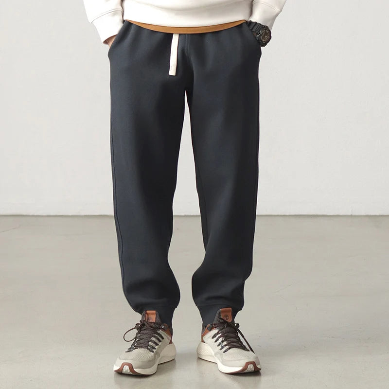 Autumn Winter New American Retro Thick Knitted Sweatpants Men's Simple Elastic Waist Drawstring Sport Casual Ankle-tied Pants